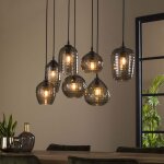 Suspension 7 lampes 90x30x150 cm en verre gris et m�tal - amp