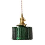Suspension avec abat - jour en verre stri� rond, lampe suspendue de plafond industrielle r�tro loft bar ...