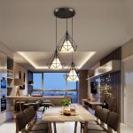 Axhup - suspension cage forme diamant contemporain e27 25cm luminaire lustre abat - jour en fer corde ...
