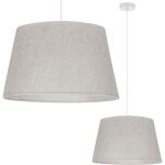 Suspension c�ne en lin blanc 1 plateau abat - jour beige clair l01 44cm