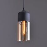 Suspension design cylindre allong� style retro vintage contemporain , lustre abat - jour en verre corde ...