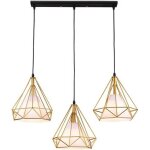 Suspension industrielle r�tro luminaire lustre abat - jour filaire lampe cage forme diamant dor� pour ...