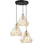 Suspension industrielle rétro luminaire lustre abat - jour filaire lampe cage forme diamant doré pour ... Suspension industrielle rétro luminaire lustre abat - jour filaire lampe cage forme diamant doré pour ...