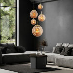 Suspension suspension lampe de salle � manger lampe cluster moderne � 5 flammes, boule de verre, m�tal ...