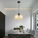 Suspension, suspension, lampe de salon, ambre, lampe de table � manger, moderne, abat - jour en verre ...