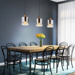 Suspension lampe suspendue plafonnier � 3 lampes aspect bois verre couleur fum�e