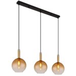 Suspension lampe suspendue plafonnier m�tal laiton verre ambre 3 lampes