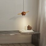 Suspension led moderne, lampe suspendue en laiton avec abat - jour sph�rique en noyer, lustre plan�te ...