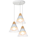 Suspension luminaire 3 lumi�res en disque blanc plafonnier lustre en bois fer eclairage d�coration pour ...