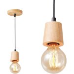 Suspension luminaire bois naturelle lampe industrielle vintage lustre chambre nordique e27 lampe pour ...