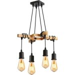 Suspension luminaire industriel, plafonnier lustre en bois e27, luminaire plafonnier vintage noir r�glable ...