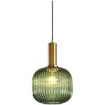 Suspension luminaire industrielle vintage en verre nervur�, plafonnier avec fini en laiton poli lustre, ...