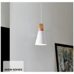 Suspension luminaire moderne blanc, abat - jour en m�tal et bois, suspension lustre nordique r�tro, ampoule ...