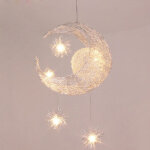 Suspension lune et etoile moderne luminaire pour chambre d'enfant led lustre blanc chaud