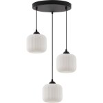 Suspension riffle noire � 3 abat - jour plats cylindre blanc e27