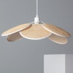 Suspension en rotin blanc tress� ? abat - jour 6 feuilles circulaires ? compatible ampoule led e27 ? ...