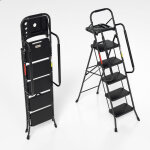 Swanew scala pieghevole a 5 gradini con pedale antiscivolo, scala pieghevole fino a 150 kg, braccioli ...