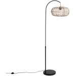 Sweeek - lampadaire int�rieur exotique rotin naturel m�tal et pierre effet marbre h170cm diego
