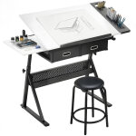 Table � dessin - homcom - avec tabouret et 2 tiroirs - hauteur r�glable, plateau inclinable 0� � 60� ...