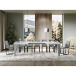 Table extensible blanche et pieds gris b�ton 6 � 12 personnes kristo l 180 � 284cm - support 4 pieds