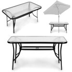 Table de jardin en verre 120x70 cm, pour terrasse et jardin, verre tremp�, trou parasol, multigarden