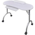 Table à manucure pliable avec roulettes blanc Table à manucure pliable avec roulettes blanc