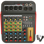 Table de mixage 6 canaux bluetooth usb, console dj professionnelle 48v pour streaming live, alimentation ...