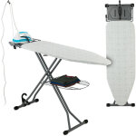 Table � repasser, pliable, r�glable en hauteur, plateau de repassage lp : 115 x 39 cm, blanc et argent� ...