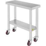 Table de travail cuisine 76x30x86 cm table de travail inox avec roulettes et freins capacite de charge ...