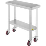 Table de travail cuisine 76x30x86 cm table de travail inox avec roulettes et freins capacite de charge ...