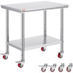 Table de travail cuisine 91x60x81 cm table de travail inox avec roulettes et freins grande capacite de ...