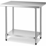 Table de travail de cuisine en acier inoxydable avec 2 etageres, table de travail professionnelle pour ...