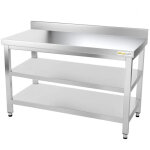 Table de travail en inox 1500 x 800 mm adoss�e avec 2 �tag�res premium - goldinox