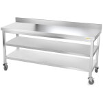 Table de travail en inox 2000 x 500 mm adoss�e avec 2 �tag�res sur roulettes premium - goldinox