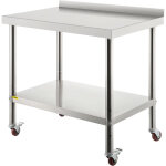 Table de travail en inox 91, 4 x 61 x 89 cm table de preparation de cuisine capacite de charge de 200 ...