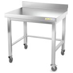Table de travail en inox soubassement 600 x 600 mm adoss�e avec renfort sur roulettes premium - goldinox ...