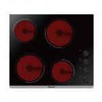 Table vitrocramique brandt bpv6410b ? 4 zones quicklight (2x20cm, 1, 8 kw), 9 niveaux de puissance, ...
