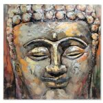 Tableau bois métal 80x80x7 bouddha peint à main Tableau bois métal 80x80x7 bouddha peint à main