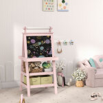 Tableau chevalet enfant 3 en 1 avec tableau blanc magn�tique, tableau � craie, rouleau papier, 2 paniers, ...
