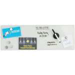 Tableau magntique en verre, lavable, bureau et maison, aimants & stylos, panneau, hxl: 20 x 60 cm, blanc ...