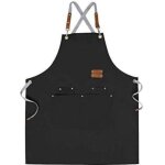 Tablier de chef tablier � dos crois� pour hommes femmes avec bretelles r�glables et grandes poches, toile, ...