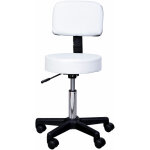 Tabouret massage  roulettes rglable en hauteur pivotant avec dossier ergonomique blanc