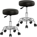 Tabouret � roulettes si�ge rembourr� pivotant 360� hauteur r�glable noir blanc set de 2 noir
