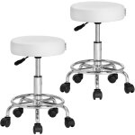 Tabouret � roulettes si�ge rembourr� pivotant 360� hauteur r�glable noir blanc set de 2 blanc