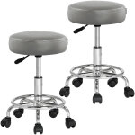Tabouret � roulettes si�ge rembourr� pivotant 360� hauteur r�glable noir blanc set de 2 gris