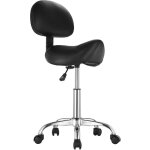 Tabouret de selle avec support dorsal et roulettes, capacit� de 450 lb, hauteur r�glable, cuir pu �pais, ...
