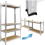 Tagre de rangement - 160x80x40 cm - charge jusqu' 320 kg - en mtal galvanis - 4 panneaux mdf rglables ...