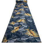 Tapis de couloir antid�rapant lotus ferns 45270 feuilles gris / l'or lavable 80cm grey 80x500 cm