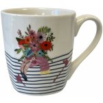 Tasse en c�ramique blanche ray�e flamand rose en coffret cadeau