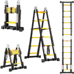 Teeno �chelle t�lescopique en aluminium 3. 8 m (1. 9 + 1. 9), escabeau 2x6 marches pliable professionnel ...